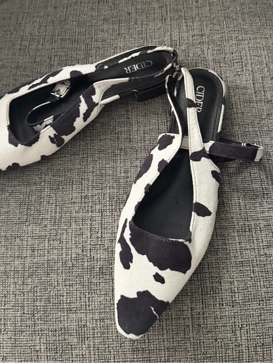 Cider Shoes - Cider Black & White Cow-Print Pointed Slingback Flats